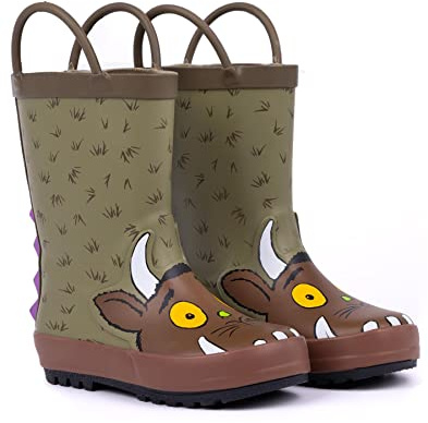 Gruffalo Kids Wellies | Brown Rain Wellington Boots For Boys & Girls | Book Character with 3D Spikes Footwear | Toddlers Water Resistant Walking Shoes | Merchandise Gift for Children