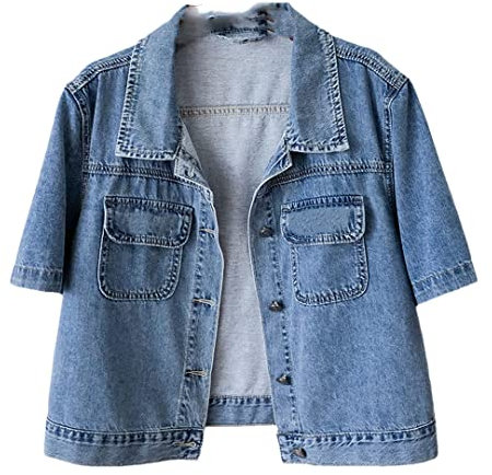 Hcclijo Vintage Wash Blue Pocket Half Sleeve Denim Jacket Women Spring Summer Cowboy Outerwear Jeans Jackets