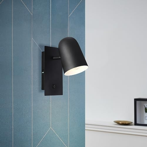 Lightbox Wandspot mit Schalter und schwenkbarem Kopf - matt schwarze Wandstrahler im zeitlosem Design - für das Wohnzimmer - E14 Fassung - max. 18 W - aus Metall