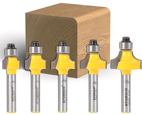 YONICO Roundover Router Bits Edge Forming Set 5 Bit Mini 1/4-Inch Shank 13520q
