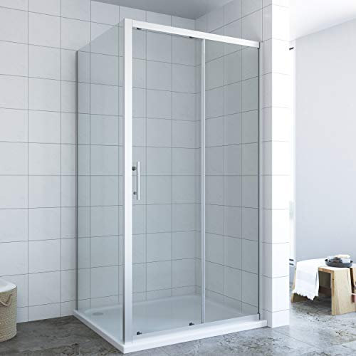 Eckeinstieg mit Schiebetür 120x75x185 cm Duschkabine Eckdusche Montage auf Duschwanne oder Fliese Duschwand Duschabtrennung Glas Chromoptik Untere Türrollen aushängbar zur Reinigung