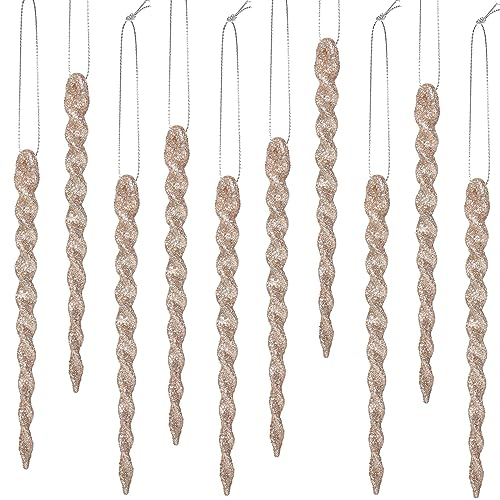 30 Pieces Plastic Icicle Twisted Plastic Icicle Christmas Ornaments Icicle Decoration Christmas Tree and Holiday Xmas Party Wedding Hanging (Champagne Gold,7.8 Inch)