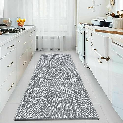 YANHONG Küchenteppich Waschbar rutschfest, 50 x 180 cm Polyester Waschbar und Dauerhaft, Vor Dem Waschbecken Küchenteppiche mit Anti-Rutsch Unterseite für Drinnen und Draußen, Hellgrau