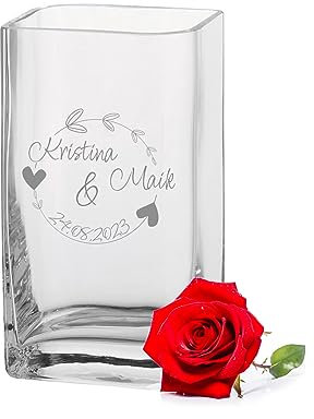 LALALO Leonardo Vase mit Gravur als Hochzeit Geschenk, Personalisiert als Hochzeitsgeschenk, Sandzeremonie, Hochzeitstag, Blumen-Deko für den Tisch (20x11x9 cm, Kreisromantik)