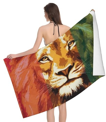 NLWQEKV Rasta Reggae Lions Strandtuch, leichtes Pool-Handtuch, große Duschdecke für Erwachsene und Kinder, Badetuch, schnell trocknendes Strandtuch für Reisen, Schwimmen, Pool, Yoga, Fitnessstudio