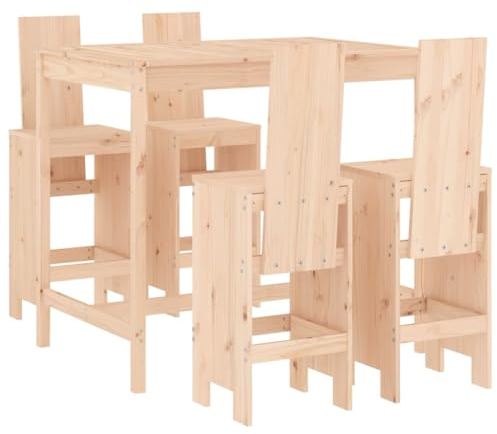 vidaXL Gartenbar Set 5-TLG., Sitzgruppe mit 1 Gartentisch 4 Barhocker, Garnitur mit Rückenlehne Fußstütze, Terrasse Bar Set Gartenmöbel, Massivholz Kiefer