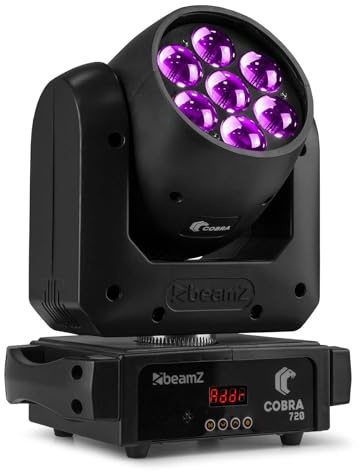 BeamZ Cobra 720 Moving Head LED 100 Watt Wash DMX Licht mit Zoomfunktion, Soundsteuerung, Auto Modi, Gobo-Shake, Flashrate 1-29Hz, IP20, Dimmbar, Discolicht Partylicht DJ Lichteffekt - Schwarz