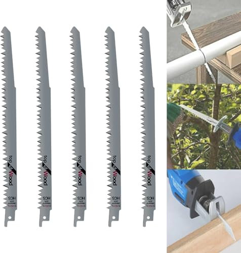 5PCS Reciprocating Saw Blades Pruning Meat Cutting Blade for Reciprocating Saw, 5 TPI & High Carbon Steel 150mm Reciprocating Sabre Saw Wood Blades, Reciprocating Saw Blade Set