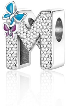 Jokmeo Damen Anfangsbuchstabe M Charm Anhänger in 925 Sterlingsilber mit Schmettermuster, kompatibel mit Pandora sowie europäischen Armbändern und Halsketten, passend für Frauen und Mädchen.