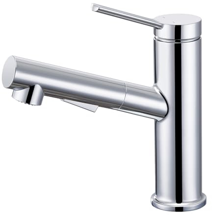 Faustina Rubinetto per lavabo, estraibile, miscelatore monocomando per lavabo, rubinetto da bagno, rubinetto da bagno, in acciaio lucido cromato