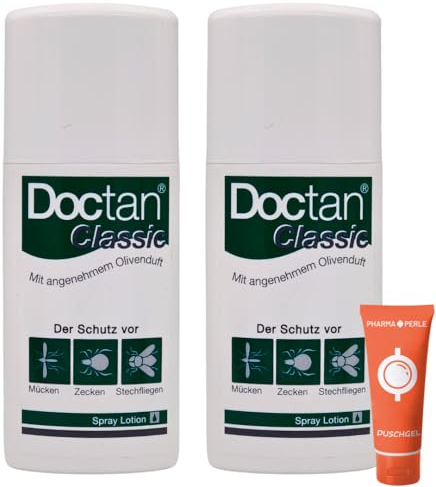 Doctan Classic Spray Lotion, 2x 100 ml I bis zu 12 Stunden Schutz vor Mücken, Zecken und Stechfliegen, Malariaprophylaxe, Zika-Virus I Für Kinder ab 2 Jahren I Spar-Set plus Pharma Perle give-away