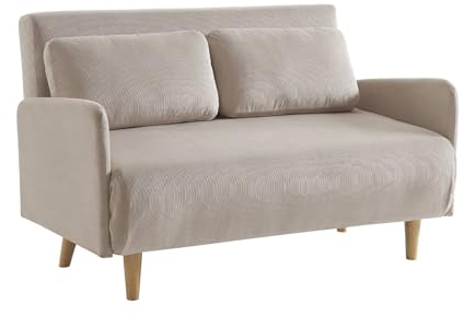 Skandinavisches 2-Sitzer-Sofa mit beigem Cordbezug, Schlaffunktion und verstellbarer Rückenlehne - Panam