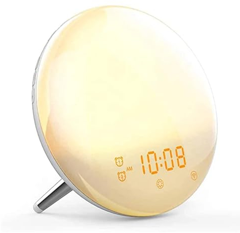 NPO Lichtwecker Tageslichtwecker Sonnenaufgang Sonnenuntergang Simulation Wake Up Light mit Zwei Alarmen 20 Helligkeit Schlummerfunktion 7 natürlichen Klängen und UKW-Radio für Erwachsene&Kinder