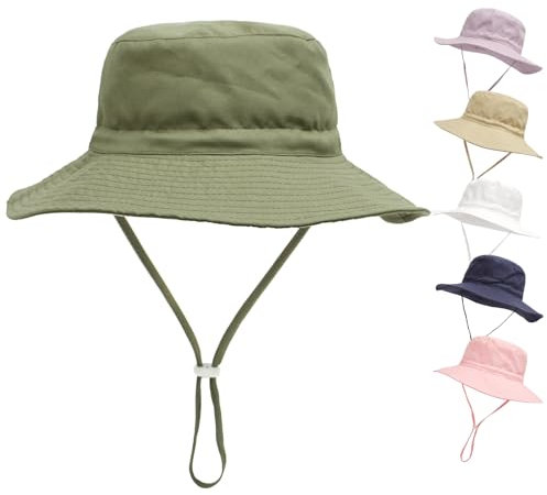 QIYIENDIAN Cappello da Sole per Bambini Cappelli da Spiaggia a Tesa Larga Secchiello per Neonati, Bambino e Ragazzi UPF 50+(Army Green,2-6 Years)