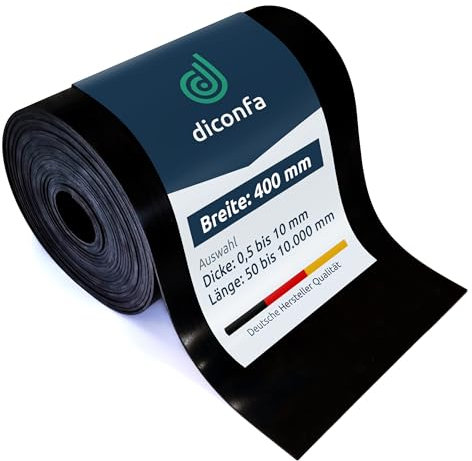 diconfa Gummimatte BREITE 400mm (40cm) - WÄHLBAR - Dicke: 1 bis 10mm - LÄNGE: 0,05 bis 10m - Auswahl: 8000mm (800cm) lang, 3mm stark - Gummistreifen Meterware schmal Gummiunterlage Gummiplatte
