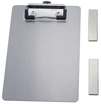 Magnetische Klemmbretter aus Edelstahl, Mini-Metall-Klemmbrett mit 304 flachem Profil-Clip, schwarzes Brett für Kühlschrank, Kochrezeptschienen, Nachrichtenbrett (10,9 x 16,5 cm)