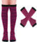 Mayoii Thigh High Socks Long Fingerless Gloves Set, Over Knee High Socks for Women Girls Arm Leg Warmer, Striped Knee High Stocking Long Socks Halloween Christmas Costumes Accessories