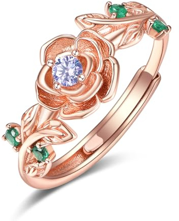 Zeuslia Rosegold Rose Ringe Silber 925 Verstellbar Alexandrit Ring Mit Geburtsstein Juni Schmuck Geschenke für Damen Frauen