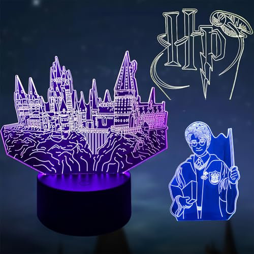 Deluisho Anime 3d Ha-rry Lampada, Luce Notturna 3d Luci, Ha-rry Po-t Lampada, 16 Colori Smart Touch, Luce Notturna Visiva Stereoscopica Dimmerabile, Regalo Perfetto per i Bambini