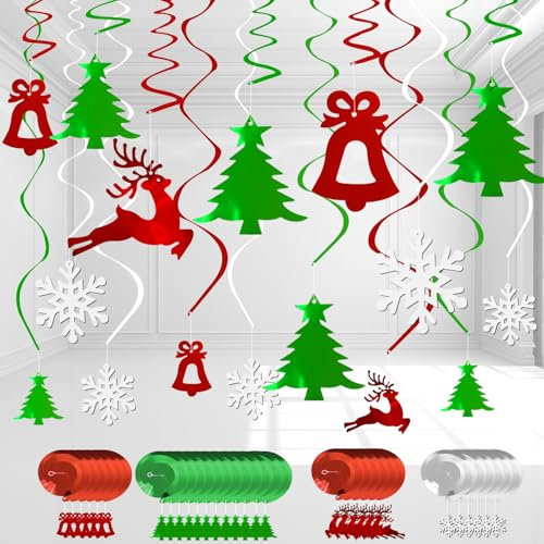 LMSHOWOWO - Decorazioni natalizie da soffitto, 30 pezzi, decorazioni natalizie da appendere, con albero di Natale, campanella, alci, fiocchi di neve, decorazioni natalizie per interni ed esterni,