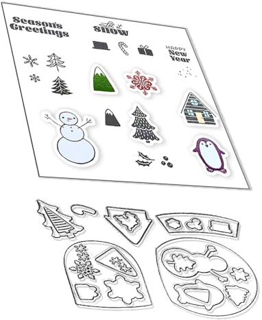 2024 Neue Metall Schneiden Sterben Und Stempel Set,Weihnachten Silikon Klar Stempel Für DIY Geburtstage Scrapbooking Kunst Handwerk Supplies Stamping (Z9322-stempel und Stanzformen Set)