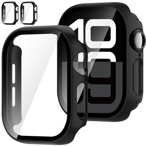 Jvchengxi Custodia 42mm Compatibile con Apple Watch Series 10 (2024), Antigraffio PC Bumper Cover HD Vetro Temperato Pellicola Protettiva Protezione Completa Case (Nero+Nero, 42mm)