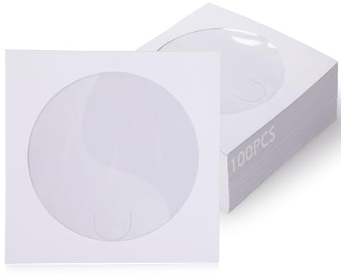 GeeRic CD-Hüllen, CD/DVD-Papier-Medienhüllen, transparentes Fenster und Rückklappe, 120 g/m², 12,7 cm, Weiß, 100 Stück
