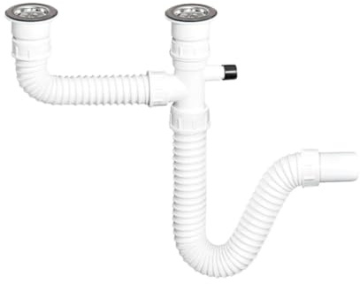 TEHNOEXPORT Flexibler Spülen Siphon + 32/40/50mm Wandadapter I Abflussrohr I Geruchverschluss für Waschbecken I Küchenspüle I (Flexibler Spülsiphon mit Gerät Anschluss - Zweiteilig) S00002