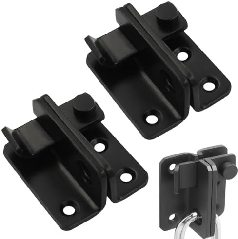 Chiavistello per porta con serratura in acciaio inoxcon lucchetto, 2pc Solido Acciaio Inossidabile, foro di chiusura della porta, per porte in legno, armadio da giardino, Nero, 40x45x24mm