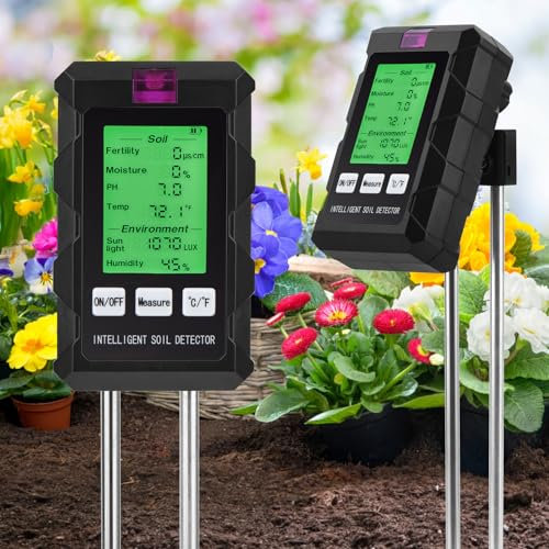 Boden Feuchtigkeitsmesser Pflanzen, 6 in 1 Bodenmessgerät mit Fruchtbarkeit/Feuchtigkeit/pH/Temperatur/Licht/Umgebungsfeuchtigkeit, Feuchtigkeitsmessgerät Pflanzen, Bodentester für Gartenarbeit