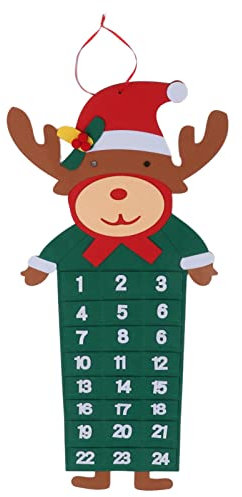 Filz Xmas Adventskalender 24 Tage Taschen Waschbar Wandbehang Countdown Kalender Dekoration (Grün)