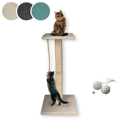 Rohrschneider Katzen Kratzbaum Emmi 97 cm | Kratzsäule mit Sisal | Liegefläche gepolstert mit Katzenminze | standfester Echtholz Katzenbaum mit massiver Bodenplatte (beige, Gr. 2: Höhe 97 cm)