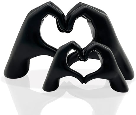 Huhote Heart Hands Sculpture Decor, Love Finger Statue Modern, Hand Love Gesture Sculpture, Heart Hands Statue Desktop Ornaments, Heart Finger Statue Room Decoration for Shelf (Black, 2 Pcs)