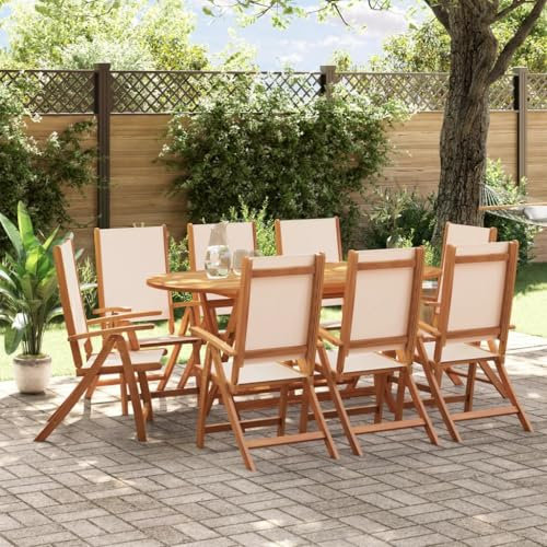 IKAYAA Gartenmöbel Set Holz Sitzgruppe Garten Holz Essgruppe 88 Gartenstuhl Hochlehner Verstellbar Wetterfest Akazie Sitzgarnitur Creme