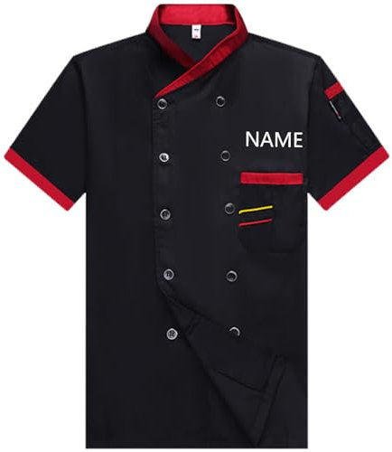 KONG JIMFAN Kochjacken Herren Damen Personalisiertes,Stickerei Personalized Name Profi Koch Kostüm Für Hotel Küche Restaurant Leichte Atmungsaktiv Bäckerei Dienstkleidung Berufsbekleidung(#D Black)