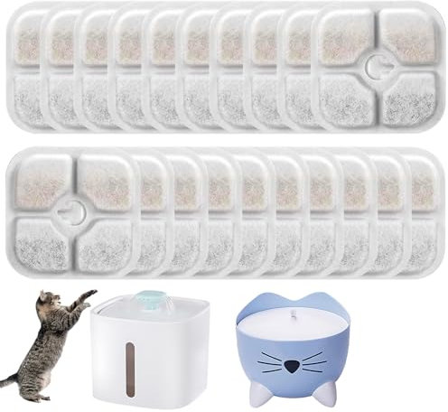 kaiyaya 20 PCS Filtre Fontaine Eau Chat Compatible Catit,Filtres pour Fontaine à Eau Chat avec Système de Triple Filtration avec Résine et Charbon Actif pour 3L Fleurs Fontaine pour Chat