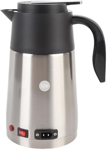 Tragbarer Elektrischer Wasserkocher Fürs Auto, 12-V-Wasserkocher Fürs Auto, 1300-ml-Warmwasserbereiter mit Trockengehschutz, Reisewasserkocher aus Edelstahl für Autocamping und