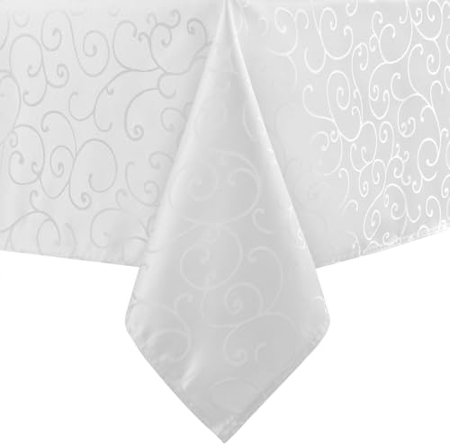 Romanstile White Tablecloth rectangular wipe clean, Water-Repellent,78.7 x 55.1 inch, Stain Resistant,Jacquard Table Cloth for Weddings, Formal Dining, Events, Restaurant, Outdoor Use,Spring,Summer