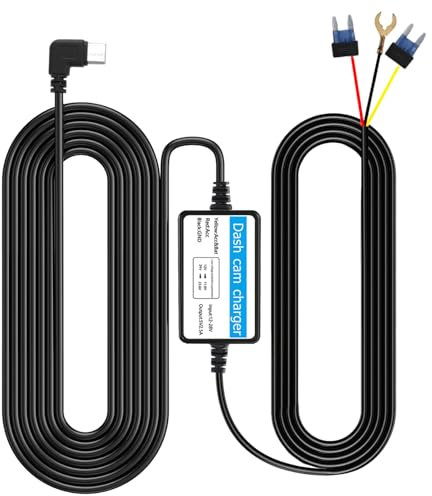 Dash Cam Hardwire Kit Mini USB 10.5ft 12V-24V to 5V/3A Hard Wire Kit 3.2 Meter USB C Port Wiring Low Voltage Protection Mini-Fuse Charger Power Cord for Dashcam GPS Radar Detectors 24H Parking Monitor