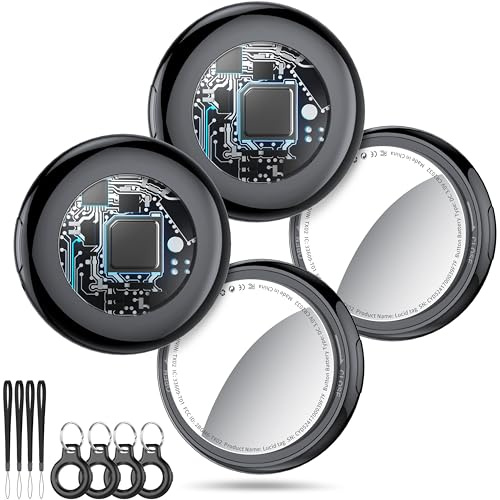 Tukio Air Tags 4er Pack Schwarz, Smart Key Finder Kompatibel mit Apple Wo ist? APP (iOS NUR), Air tagg für Schlüssel/Taschen, Koffer-Tracker mit Austauschbarer Batterien, Kleine Elektronik Tracker