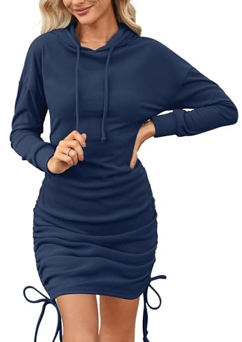 Aottori Women Hoodie Sweatshirts Dress Long Sleeve Hoodies Dress Casual Ruched Drawstring Pullover Jumper Tops