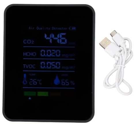 Co2 Meter CO2 Luftqualitätsmonitor 5 in 1 CO2 Messer Anzeige HCHO TVOC Temp Humi Halbleiter Detektion zur Raumluftüberwachung Alarm Wecker