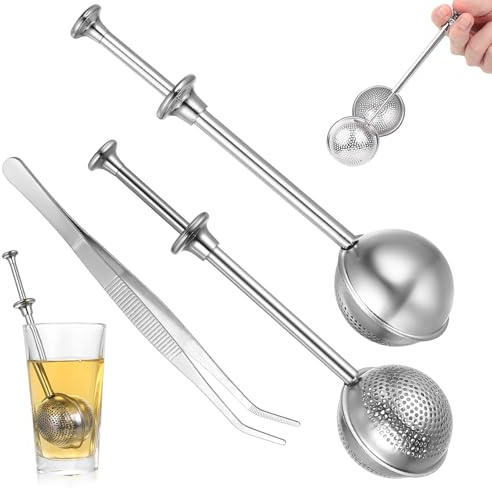 2 Pezzi Filtro da Tè a Sfera con Pinza, Colino in Acciaio Inossidabile 304 per Infusi, Set 2 in 1 per Zucchero a Velo, Cacao, Spezie, Farina - con Meccanismo a Scatto e Clip, Lavabile in Lavastoviglie