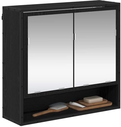 vidaXL Bathroom Mirror Cabinet with Shelf Black oak 65 x 20 x 60 cm, Bathroom Storage, Rectangular Modern Cabinet, Durable Mirror, Shelving Solutions, Compact Indoor Furniture, Space Saver