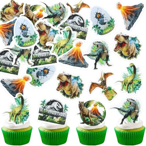 Blumomon 48 Stück Essbar Realistisch Dinosaurier Cupcake Dekorationen Vulkane Herrscher Drache Kuchen Topper Jurazich Dinosaurier Thema Geburtstagsfeier Essbar Kuchen Dekoration