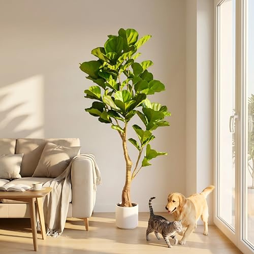 150cm Künstliche Geigenfeige Kunstbaum Naturgetreu Ficus Lyrata Künstliche Pflanze für Innen Wohndeko Wohnzimmer Büro Flur Faux Baum Wie Echt Pflegeleicht Ungiftig 60 Zoll Seidenpflanze Zimmerpflanze