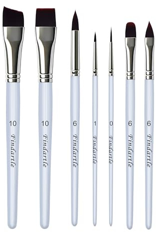 Findartle Pinceles Pintura Facial, 7 Piezas Pinceles acrílico para acrílico, Acuarela, óleo,Gouache,Pincel artístico para Halloween, Cosplay, Nail Art, Pintura Facial,Pintura al Temple (Blanco Perla)