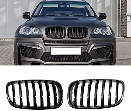 TOOWGM Front Kidney Grille Einzellamelle Hochglanzschwarz Modernes Design Frontstoßstangengrill Ziergitter links und rechts Für BMW E70 E71 X5 X6 2007-2013