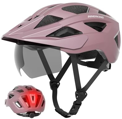 InnerKing Adult Bike Helmet Rear Light & OTG Magnetic Goggles for Men Women | Lightweight Mountain Bicycle Helmets,Rechargeable Rear Light,Detachable Goggles, Road Cycling with Removable OTG Visor