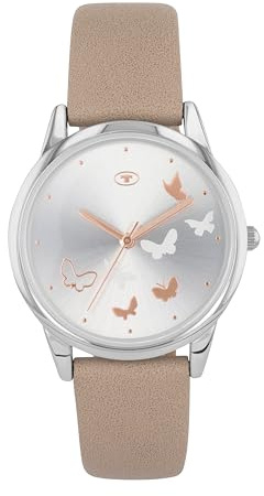 TOM TAILOR - Damen Quarz Armbanduhr - Alloy Gehäuse - Kunstleder Armband - Wasserdicht 3 Bar - Schmetterling Design